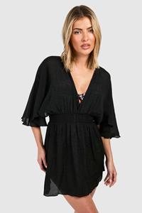 Boohoo Linen Look Cover-Up Beach Dress, Black