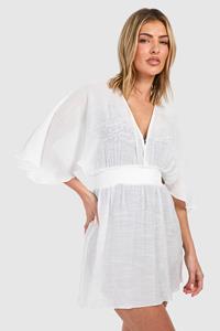 Boohoo Linen Look Cover-Up Beach Dress, White