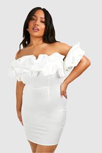 Boohoo Plus Premium Satin Off Shoulder Mini Dress, Ivory