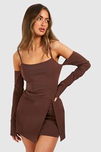 Boohoo Bengaline Strappy Bodycon Dress, Chocolate