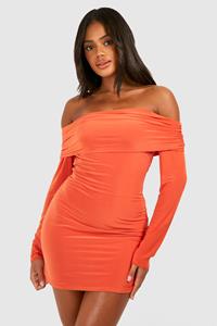 Boohoo Bardot Cut Out Back Slinky Mini Dress, Orange