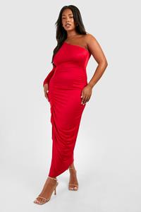 Boohoo Plus Super Soft One Shoulder Ruched Split Midaxi Dress, Red