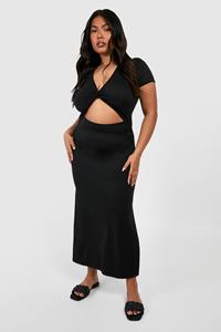 Boohoo Plus Super Soft Jersey Twist Front Midaxi Dress, Black