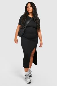 Boohoo Plus Super Soft Jersey Split Midaxi Column Dress, Black