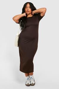 Boohoo Plus Super Soft Jersey Ruched Sleeve Colum Dress, Chocolate