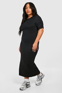 Boohoo Plus Super Soft Jersey Ruched Sleeve Colum Dress, Black