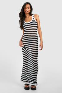 Boohoo Tall Stripe Crochet Beach Maxi Dress, Black