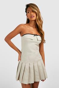 Boohoo Bow Detail Bandeau Mini Dress, Beige