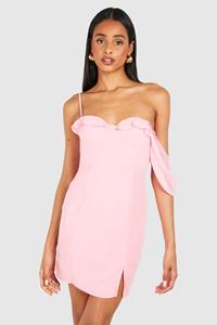 Boohoo Tall Chiffon Ruffle Cup Detail Mini Dress, Light Pink