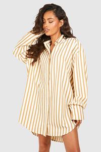 Boohoo Textured Stripe Boxy Wide Sleeve Shirt Dress, Stone