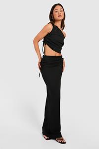 Boohoo Tall Crinkle Asymmetric Top & Midaxi Skirt Co-Ord, Black