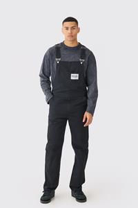 Boohoo Washed Twill Official Relaxed Fit Twill Dungarees, Black