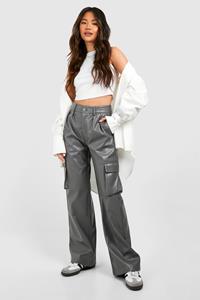 Boohoo Faux Leather Pocket Detail Cargo Straight Trouser, Grey