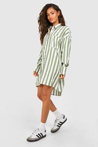 Boohoo Wide Stripe Ultimate Oversized Shirt Dress, Olive
