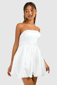 Boohoo Bandeau Volume Mini Dress, White