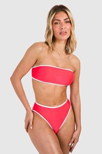 Boohoo Contrast Binding High Waisted Bikini Set, Red