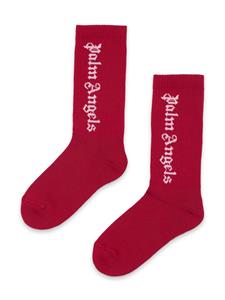 Palm Angels Kids Geribbelde sokken met intarsia logo - Rood