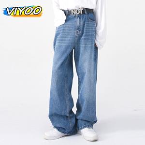 VIYOO 80% Katoen Heren Baggy Y2K Vintage Denim Wijde Pijpen Broek Broek Harajuku Casual Baggy Jeans Mannen Streetwear Koreaanse Kleding vrouwen