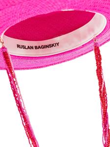 Ruslan Baginskiy beaded-chains straw boater hat - Roze