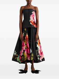 Erdem floral-print strapless midi dress - Zwart