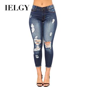 IELGY Cropped Jeans Damesmode Gat Hoge elastische voeten Strakke magere heupen Comfortabel dieptepunt