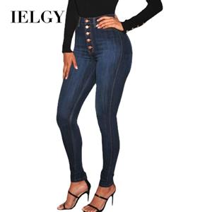 IELGY Jeans damesbroek groot formaat knopen hoge taille stretch slanke voetenbroek