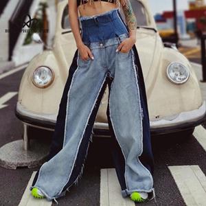 Bella Philosophy Vrouw jeans streetwear vintage kwaliteit mode harajuku rechte broek hoge taille kleding wijde pijpen denim kleding blauw