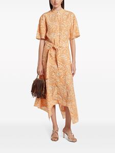 Stella McCartney Cloud-print silk midi dress - Oranje