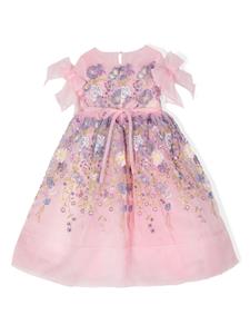 MARCHESA KIDS COUTURE floral-embroidered flared dress - Roze