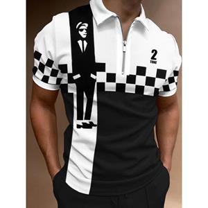 Haojun 2023 Summer New Checkerboard Printed Zip Polo Shirt, Outdoor Wear Men's Clothing Polo Shirt.