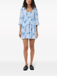 GANNI Geplooide mini-jurk met bloemenprint - Blauw
