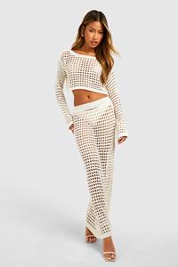 Boohoo Crochet Maxi Skirt, Cream