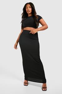 Boohoo Plus Textured Maxi Skirt, Black