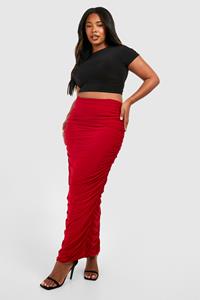 Boohoo Plus Ruched Slinky Maxi Skirt, Red
