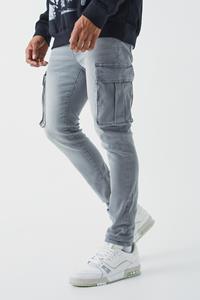 Boohoo Stretch Cargo Skinny Jeans, Mid Grey