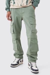 Boohoo Tall Relaxed Fit Washed Multi Pocket Cargo Jeans, Sage