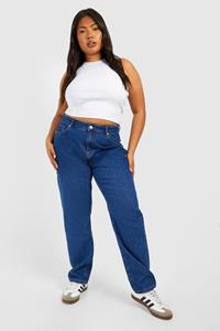 Boohoo Plus Loose Fit Mom Jeans, Mid Blue