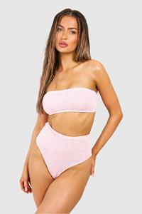 Boohoo Premium Crinkle High Waisted Bikini Brief, Pastel Pink