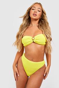 Boohoo Hoog Uitgesneden Soft-Shell Gekreukelde Bandeau Bikini Set, Yellow