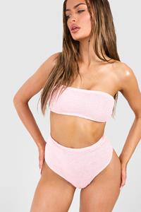 Boohoo Premium Crinkle Bandeau Tube Bikini Top, Pastel Pink