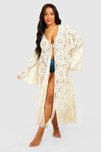 Boohoo Plus Crochet Beach Dress, Cream