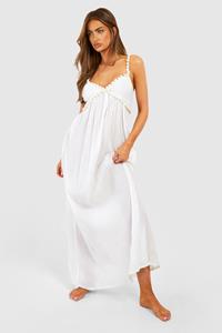 Boohoo Crinkle Shell Straps Beach Maxi Dress, White