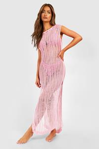Boohoo Ladder Crochet Cover-Up Beach Maxi Dress, Baby Pink