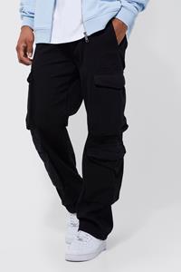 Boohoo Fixed Waist Relaxed Peached Twill 3D Cargo Pants, Black
