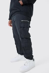 Boohoo Plus Slim Fit Extended Drawcord Cargo Trouser, Black