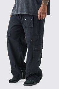 Boohoo Plus Relaxed Fit Elastic Waist Cargo Trouser, Black