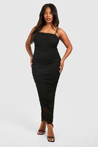 Boohoo Plus Strappy Mesh Ruched Midaxi Dress, Black