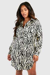 Boohoo Plus Zebra Print Shirt Dress, Zebra