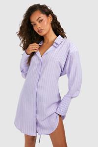 Boohoo Stripe Cinched Waist Shoulder Pad Shirt Dress, Purple