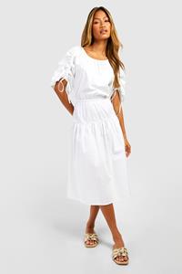 Boohoo Poplin Tiered Midi Dress, White